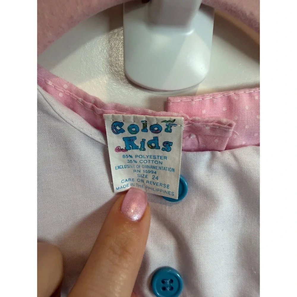 16.Color Kids Pink Polka Dot Embroidered Butterfly Ruffle Top Size 24 Months